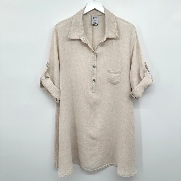 Match Point‎ Tunic Top Mini Dress Size M L Beachy Lagenlook 100% Linen Whimsical - Picture 1 of 13